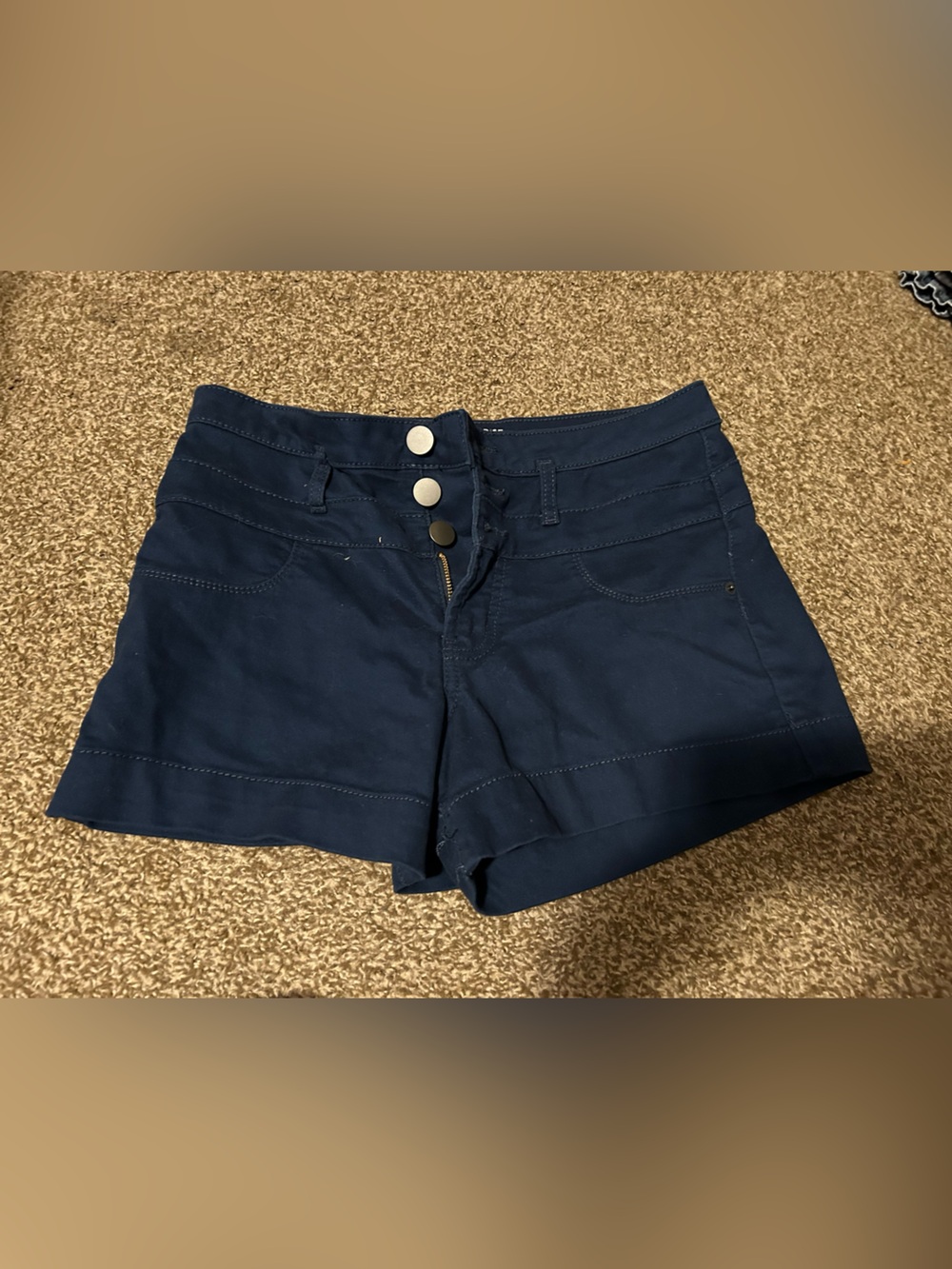 NOBO Navy High-Waist Shorts with Triple Button Detail